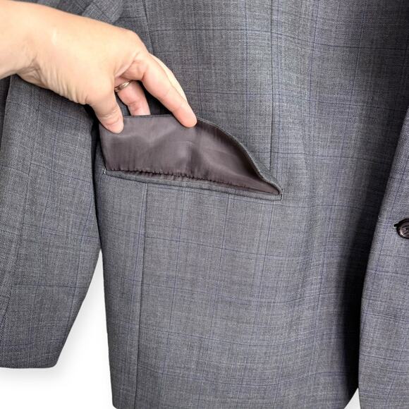 Ralph Lauren 100% Wool Gray Plaid Two Button Double Vented Blazer Men's Size 46L - Picture 6 of 12